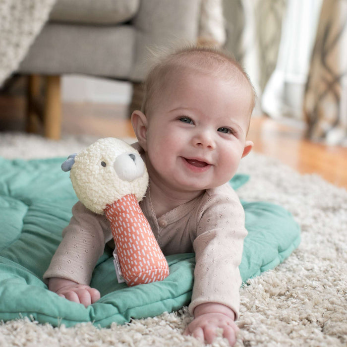 Ingenuity Premium Soft Plush Nate the Teddy Bear handheld baby rattle toy