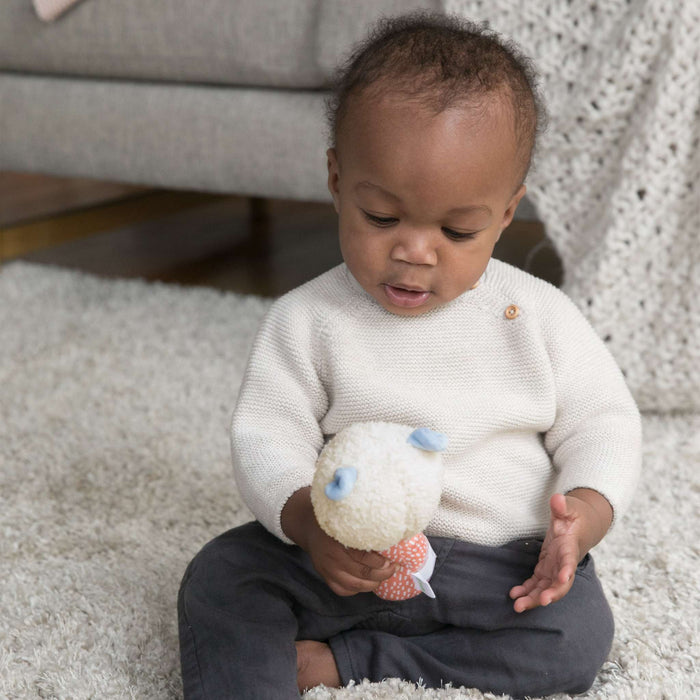 Ingenuity Premium Soft Plush Nate the Teddy Bear handheld rattle for infants grasping skills