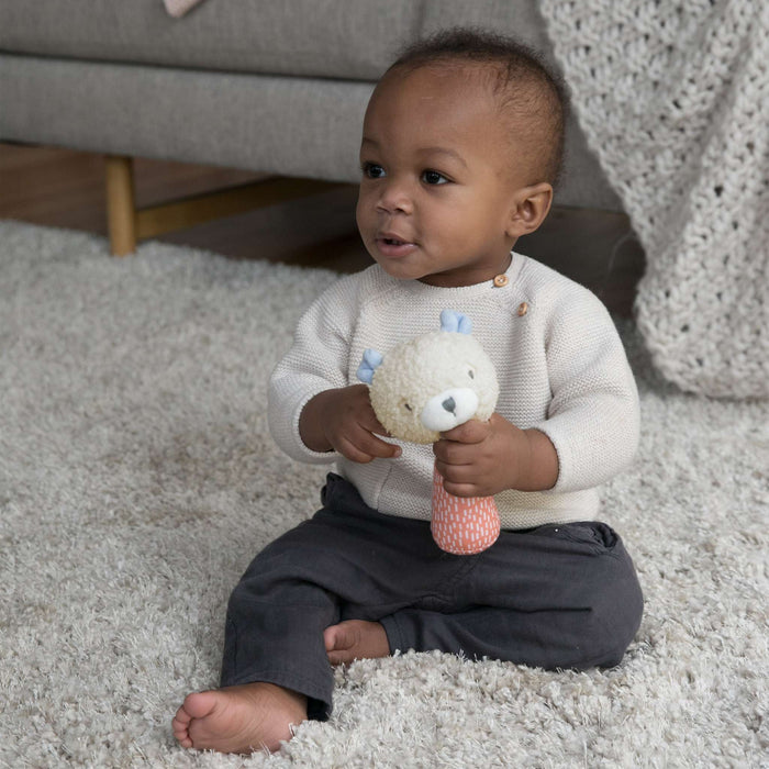 Ingenuity Premium Soft Plush Nate the Teddy Bear handheld rattle toy for babies