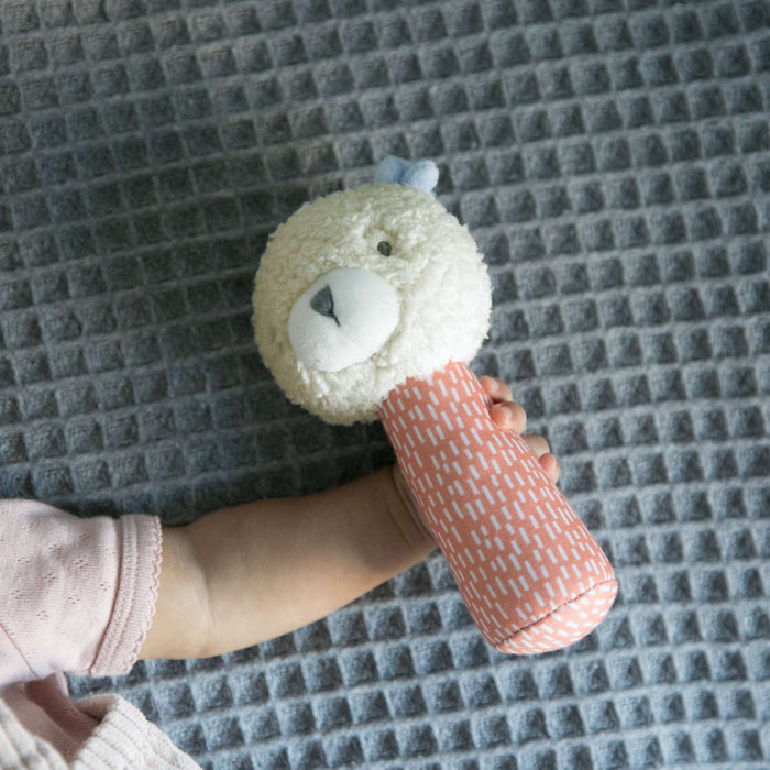 Ingenuity Premium Soft Plush Nate the Teddy Bear handheld baby rattle with soft fabric and gentle sound
