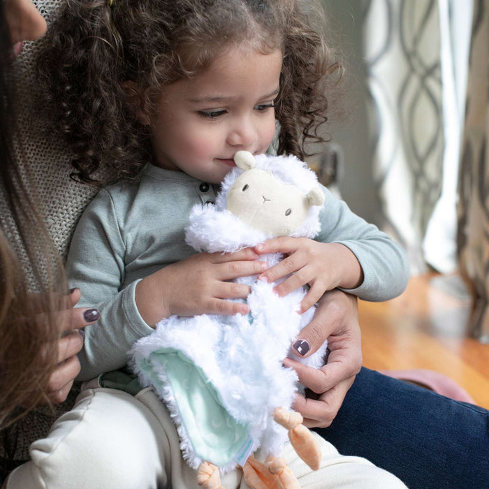 Ingenuity Premium Soft Plush Lovey Sheppy the Sheep soothing baby blanket with knotted corners