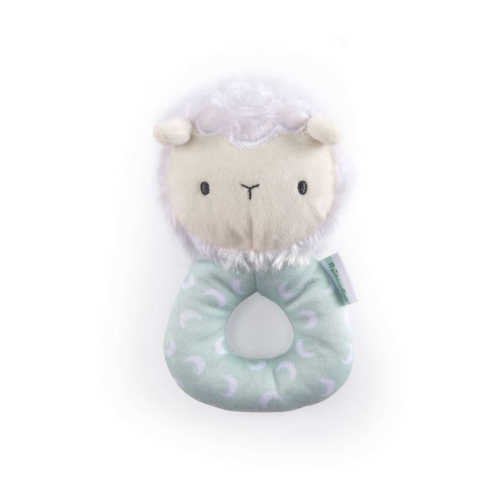 Sheppy the Sheep Ingenuity plush ring rattle for babies with soft fabric and gentle sounds