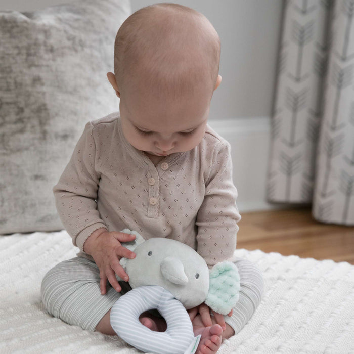 Ingenuity Premium Soft Plush Van the Elephant ring rattle for babies with soft fabric and gentle rattle sound