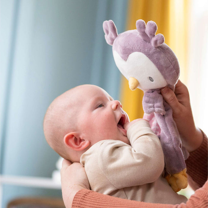 Nally the Owl soft plush soothing bean bag lovey for babies, plush weighted calming toy with watchful eyes