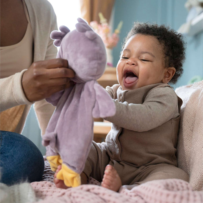 Soft plush soothing bean bag lovey Nally the owl for baby comfort and calm