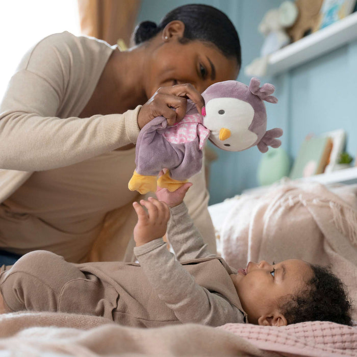 Nally the owl soft plush soothing bean bag lovey for babies with weighted calming touch and sensory textures