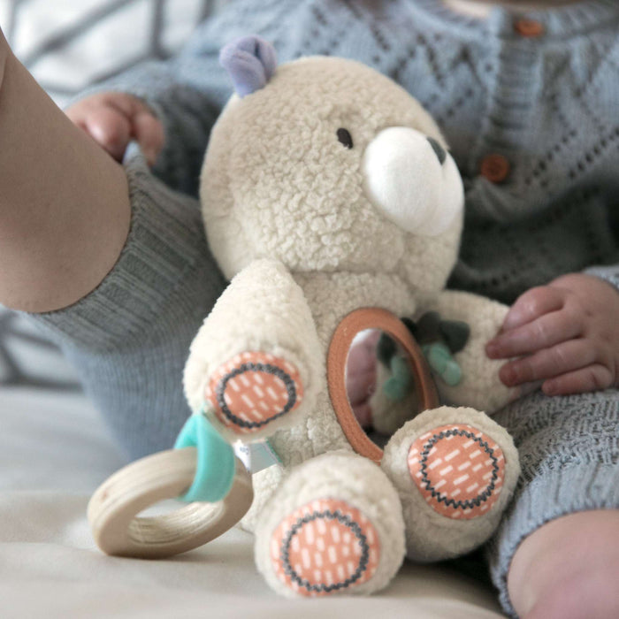 Ingenuity Premium soft plush and wood Nate the Teddy Bear activity toy teether for babies