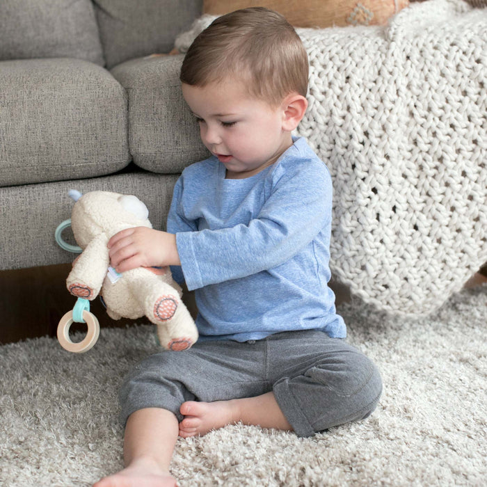 Ingenuity Premium soft plush and wood activity toy teether Nate the Teddy Bear for babies