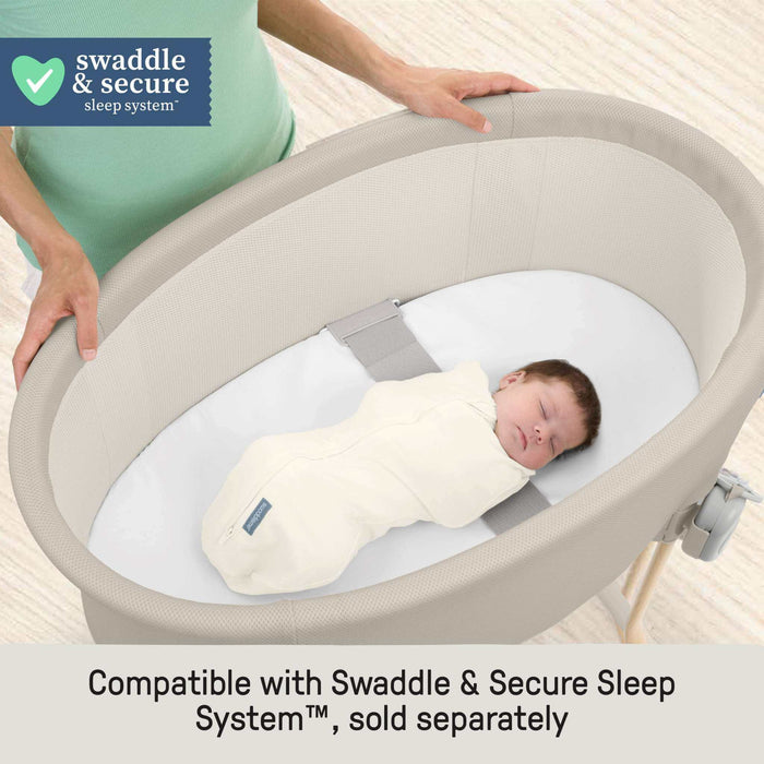Ingenuity Right Height Adjustable Bassinet for Postpartum Recovery  4 Height Levels, Soothing Vibration, Light & Sound - Sand