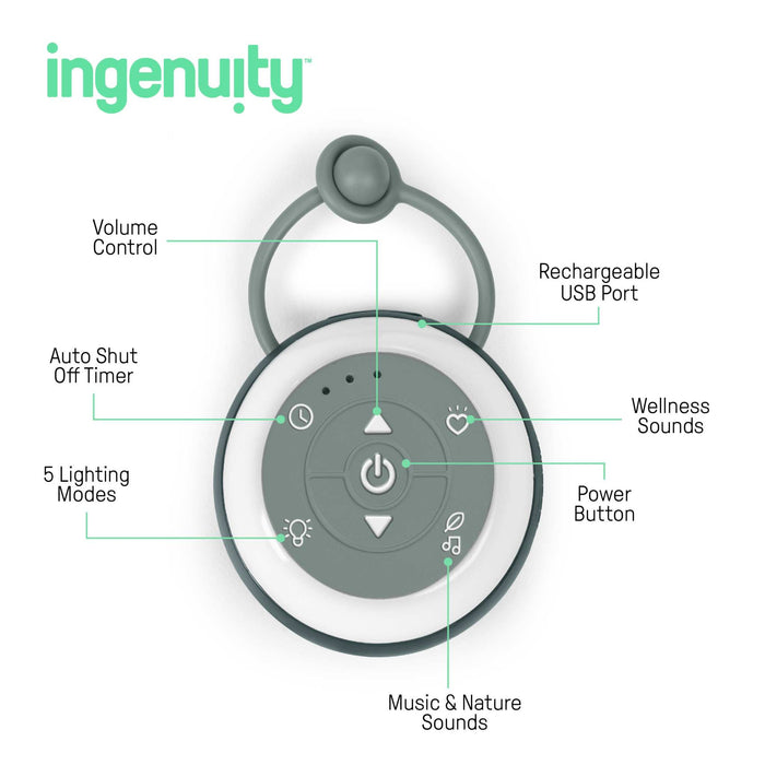 Ingenuity Serenity Glow Portable Soother, On-the-Go Baby Sound Machine with Lights & Nature Sounds