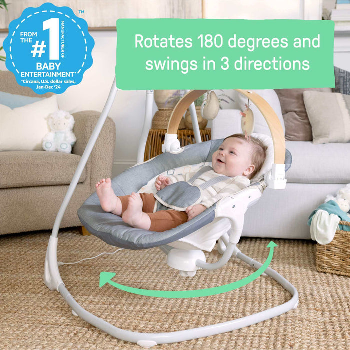 Ingenuity SimpleComfort Compact Soothing Swing - Rotating Toy Bar, 6-Speed - Parker