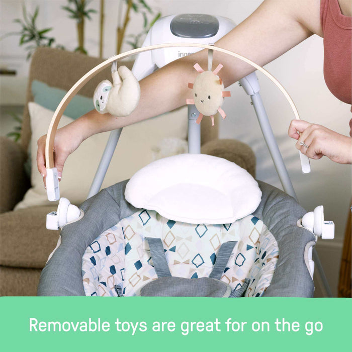 Ingenuity SimpleComfort Compact Soothing Swing - Rotating Toy Bar, 6-Speed - Parker