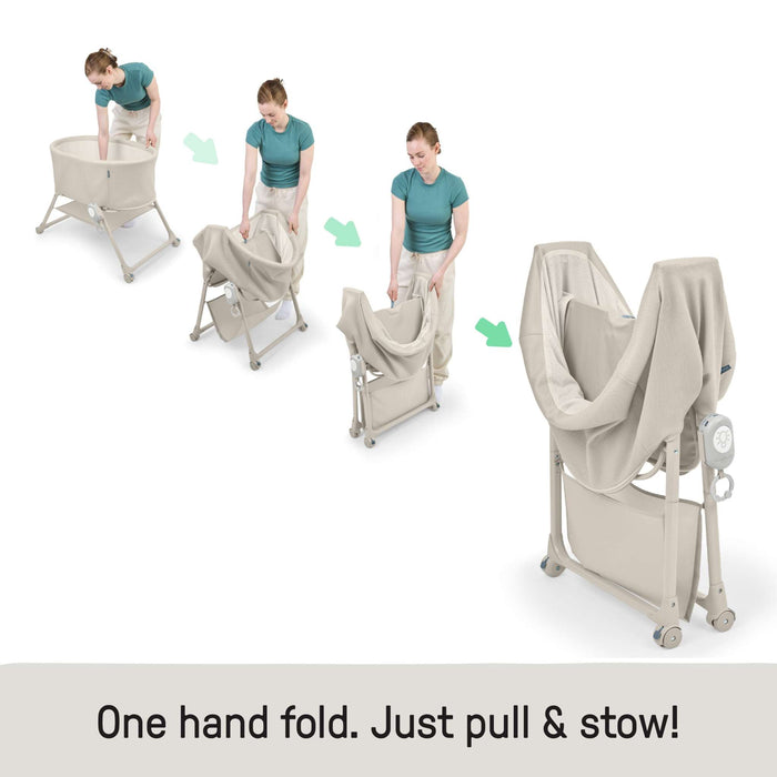 Ingenuity Snooze & Stow Easy-Folding Bassinet with Sound, Light & Vibration - Sand