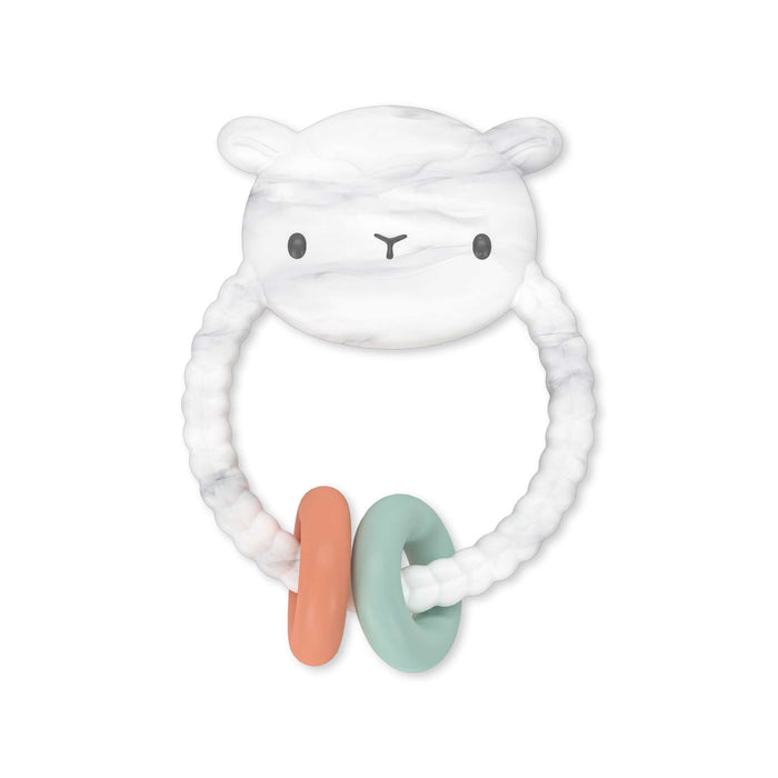 Ingenuity Soothing Sheppy BPA-free silicone baby teether toy with ergonomic design and activity rings