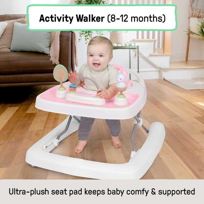 Ingenuity Step & Sprout 3-in-1 Foldable Baby Activity Walker with Removable Toys Ages 6 months +, First Forest - Pink