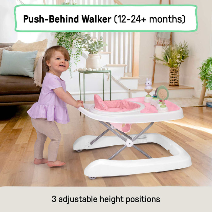 Ingenuity Step & Sprout 3-in-1 Foldable Baby Activity Walker with Removable Toys Ages 6 months +, First Forest - Pink
