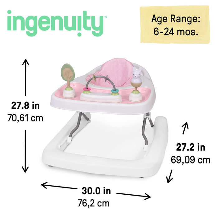 Ingenuity Step & Sprout 3-in-1 Foldable Baby Activity Walker with Removable Toys Ages 6 months +, First Forest - Pink