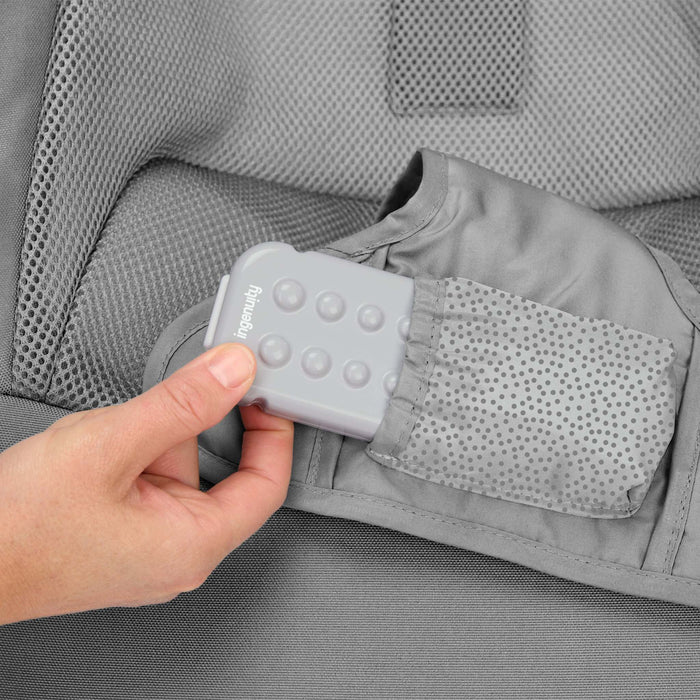 Stow & Go Compact Folding Bouncer lightweight baby seat with fold-flat design and built-in CalmTouch Vibe-Pod for soothing comfort