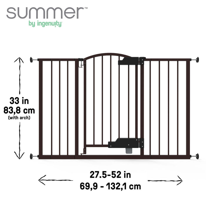 Ingenuity The Thruway 52W Series baby and pet gate with GlideOpen foot pedal and modern espresso metal finish installed in doorway