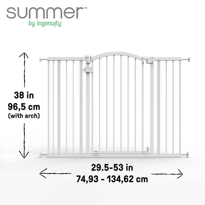 Summer Extra Tall & Wide Baby and Dog Gate white metal safety gate with decorative arch and pressure mount system