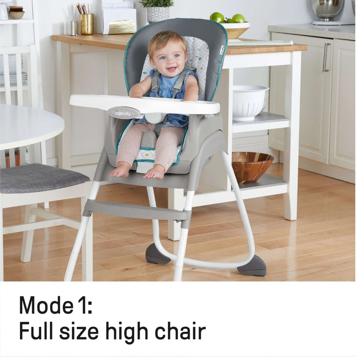 Ingenuity Trio 3-in-1 High Chair with gray frame and removable dishwasher-safe tray designed for toddlers and infants