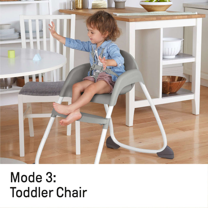 Ingenuity Trio 3-in-1 High Chair in neutral gray, convertible toddler seat with dishwasher-safe tray and 5-point harness