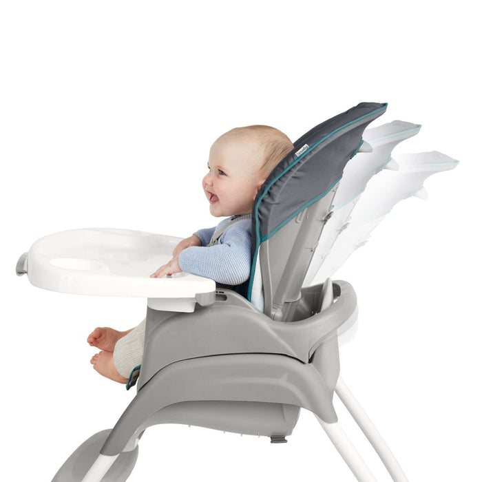 Ingenuity Trio 3-in-1 High Chair in gray, convertible toddler booster and dining chair with removable tray and washable seat pad