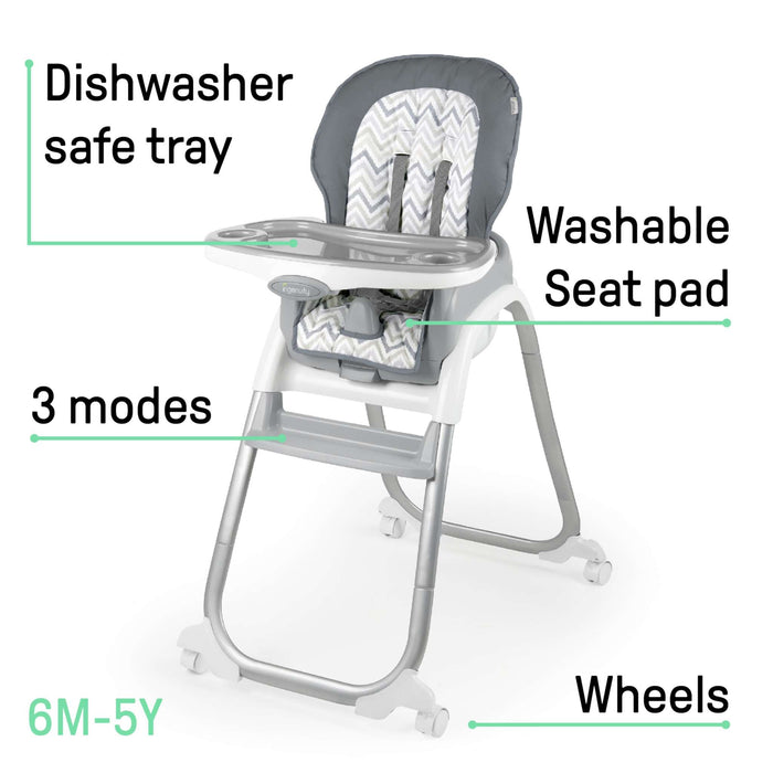 Ingenuity Trio Elite 3-in-1 high chair in slate gray, convertible toddler chair with removable BPA-free tray and washable seat pad
