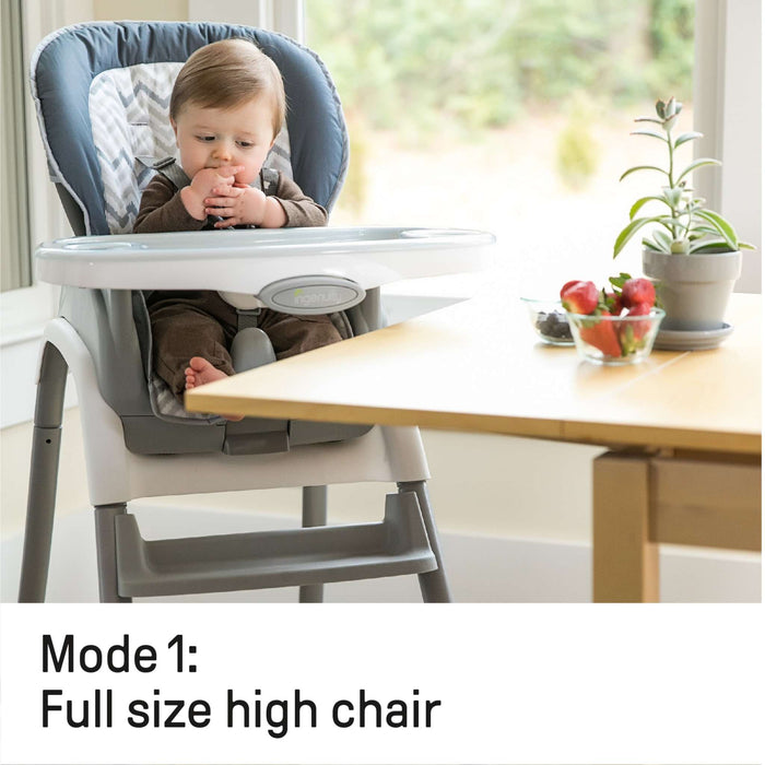 Ingenuity Trio Elite 3-in-1 convertible high chair in slate gray with removable BPA-free tray and washable seat pad