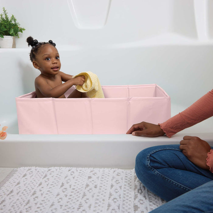 Ingenuity Tuckaway Toddler Tub, Converts Shower to Tub, Folds to Store, 12M-5Y - Pink