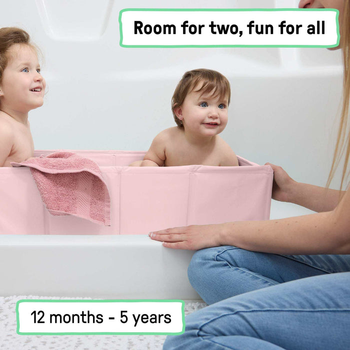 Ingenuity Tuckaway Toddler Tub, Converts Shower to Tub, Folds to Store, 12M-5Y - Pink