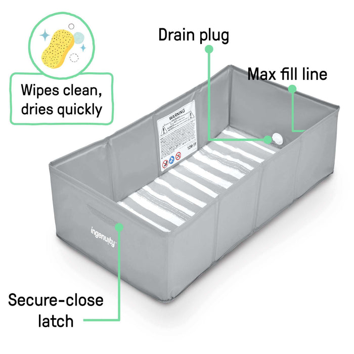 Ingenuity Tuckaway Toddler Tub, Converts Shower to Tub, Folds to Store, 12M-5Y- Grey
