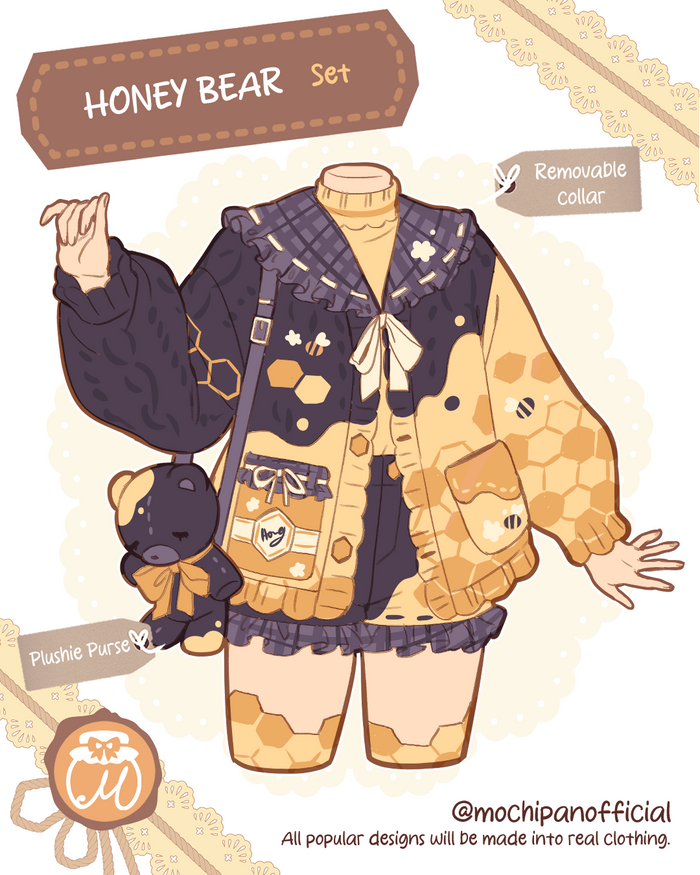 (Interest Check) Honey Bear Cardigan & Plushie Purse