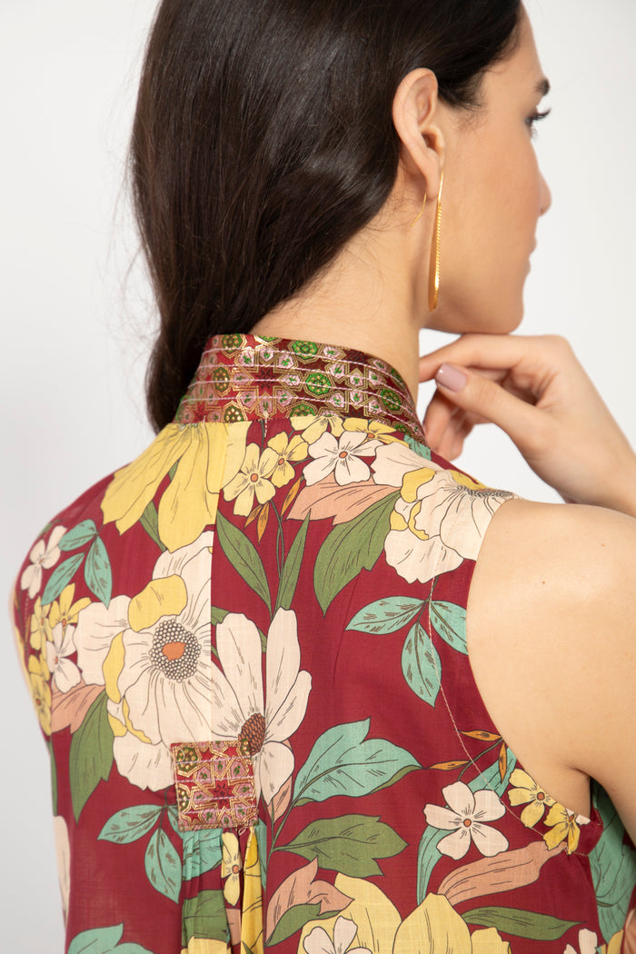 Jamila Cotton Yellow Floral Dress - Sleeveless