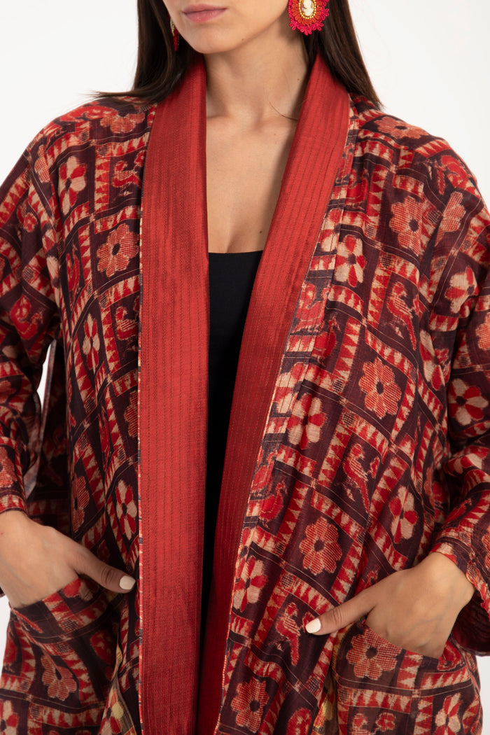Janna Cotton Silk Red Jacket