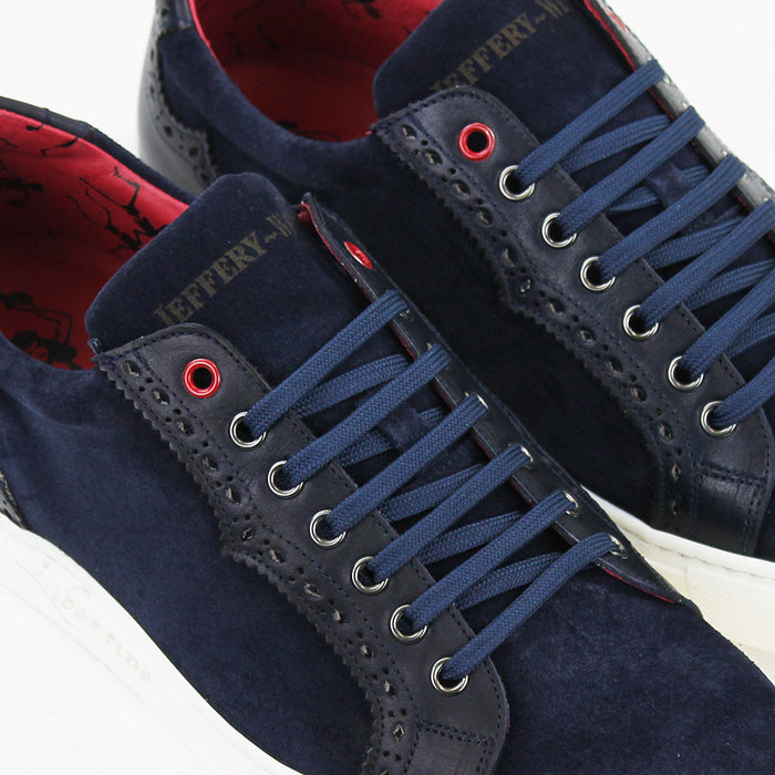 Jeffery West - Apolo Velour Leather Trainers in Navy - Nigel Clare