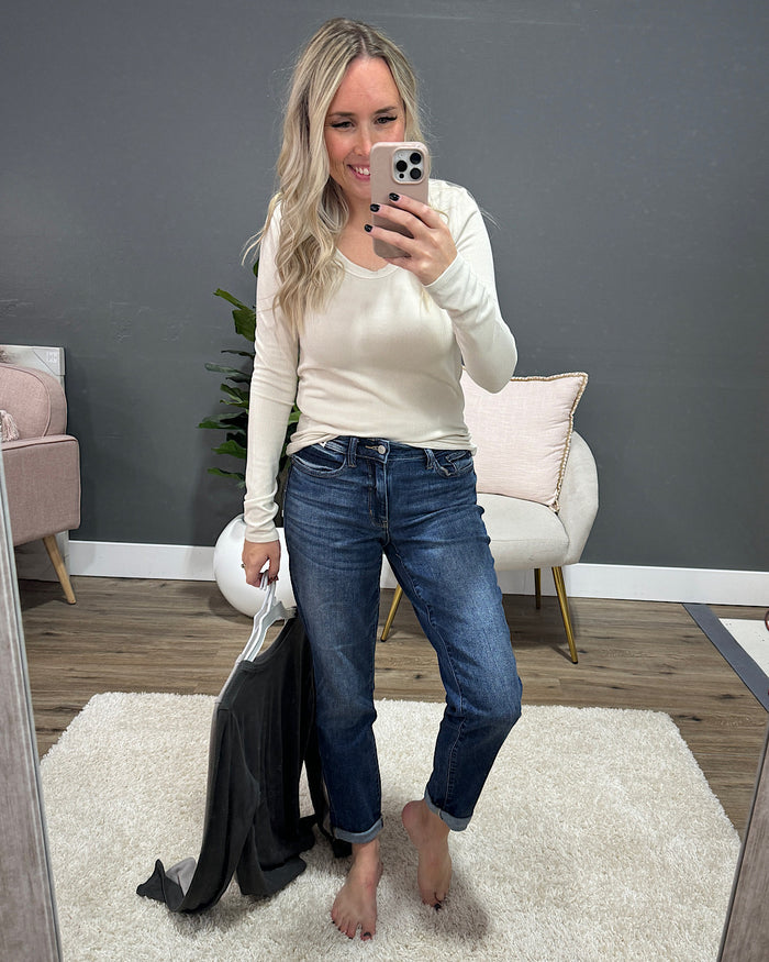 Jill Long Sleeve Ribbed Top - Charcoal SALE Be Cool