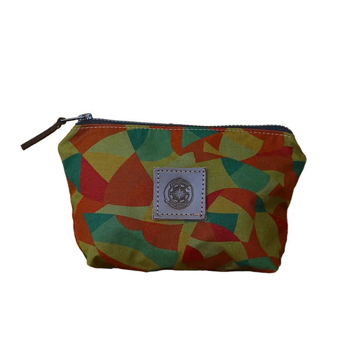 Forager Provisions LTD Journeyman Craft camo patchwork pouch with a leather logo patch and YKK zipper closure.
