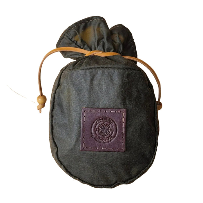 Forager Provisions LTD Journeyman Handcraft forest green waxed canvas coffee pouch with leather tie closure