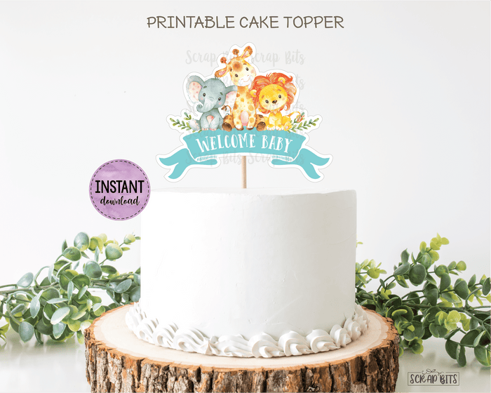 Jungle Baby Shower Cake Topper, Ocean Blue. Instant Download - Scrap Bits