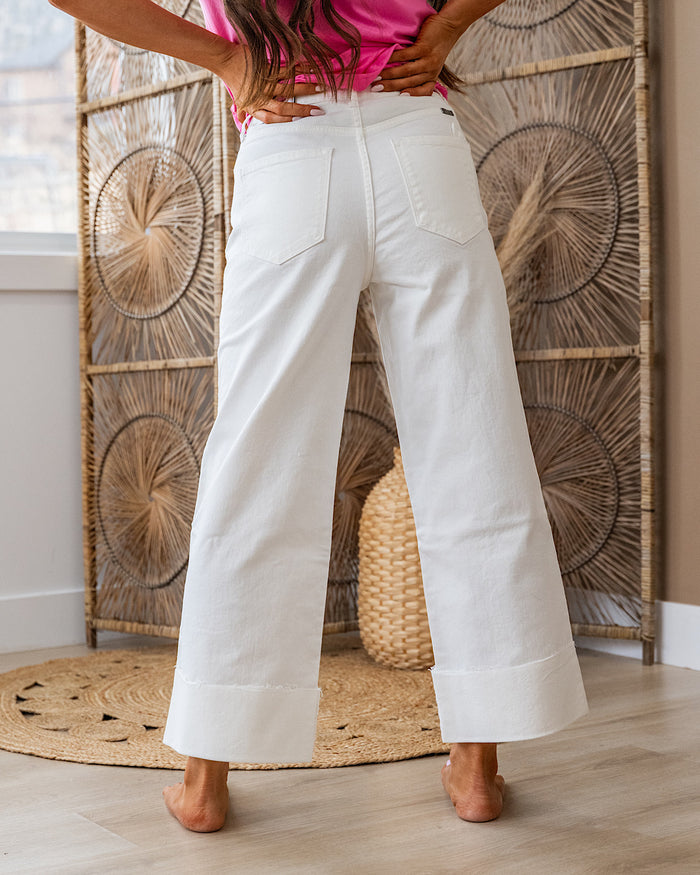 KanCan Ember Rolled Hem 90's Wide Leg Jeans - White SALE KanCan
