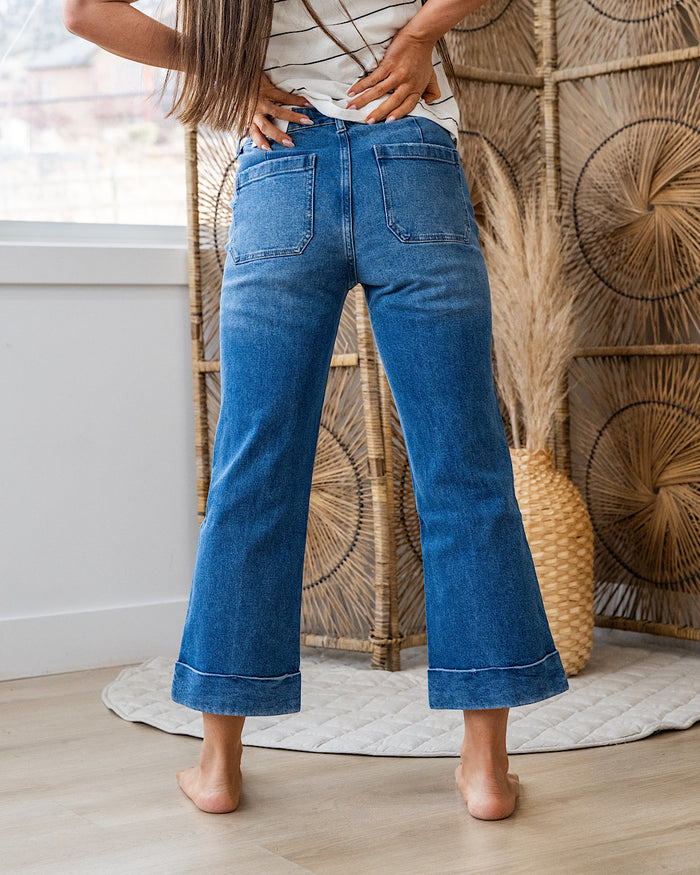 KanCan Isabella Rolled Hem Crop Flare Jeans - Medium Wash KanCan