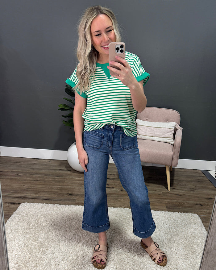 KanCan Isabella Rolled Hem Crop Flare Jeans - Medium Wash KanCan