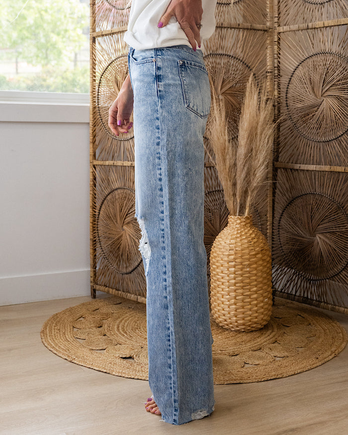 KanCan Natalia Distressed Knee Wide Leg Jeans SALE KanCan
