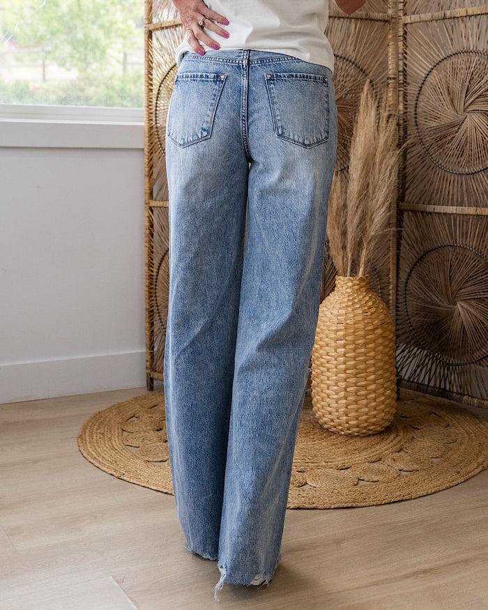 KanCan Natalia Distressed Knee Wide Leg Jeans SALE KanCan