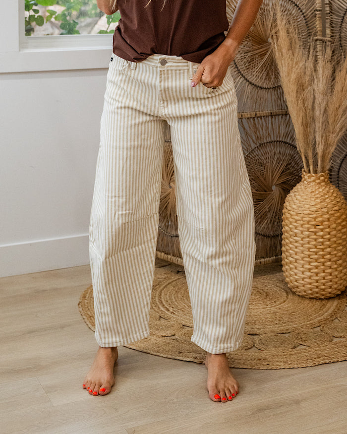 KanCan Valerie Striped Barrel Jeans - Tan SALE KanCan