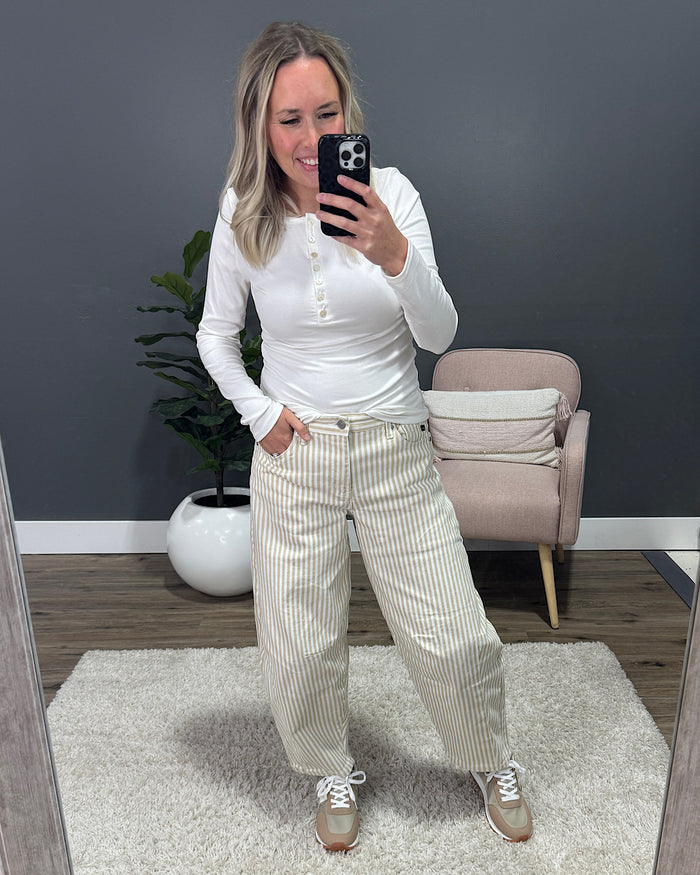 KanCan Valerie Striped Barrel Jeans - Tan SALE KanCan