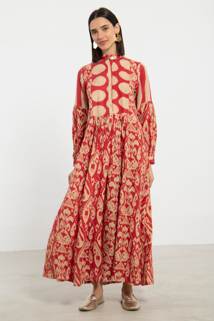 Katia Linen Red & Beige Dress