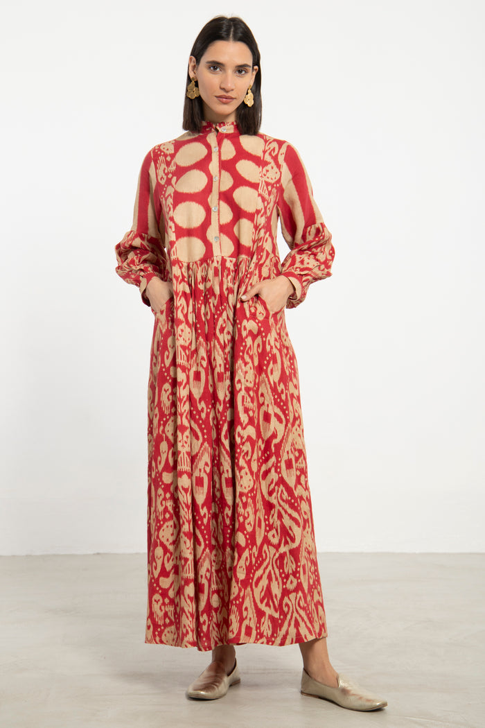 Katia Linen Red & Beige Dress