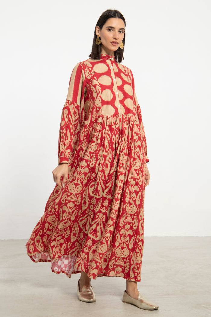 Katia Linen Red & Beige Dress